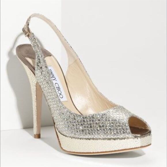 #JIMMY CHOO Nova Glitter Platform Slingback Heels 38 - Picture 2 of 14